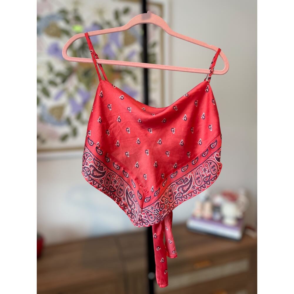 Japna Red Satin Bandana Tie Tank Top Size M